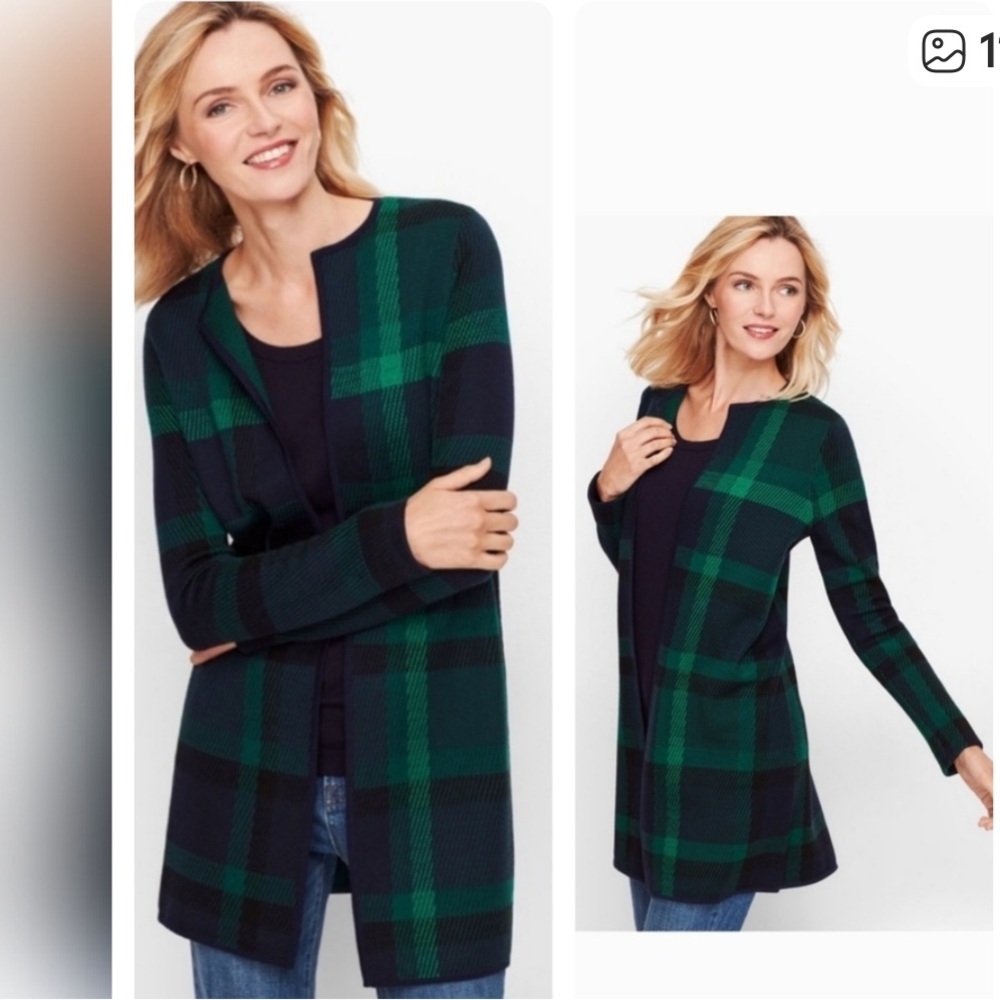 EUC Talbots Blue & Green Plaid Open Front Cardigan SZ XL - Picture 11 of 11